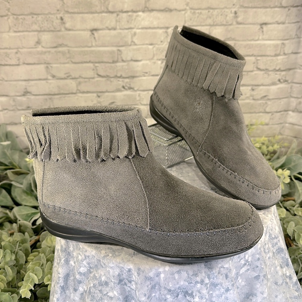 Comfort Ease by Blair - Gray Suede Moccasin Ankle Zip Booties WMS 6.5W🩶VGUC